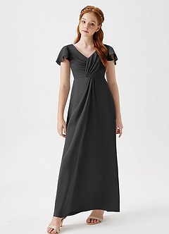 Azazie Soren Junior Black A-Line Ruched Stretch Satin Dress image4