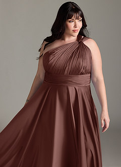 Azazie Charlize Bridesmaid Dresses Espresso A-Line One Shoulder Stretch Satin Dress image15