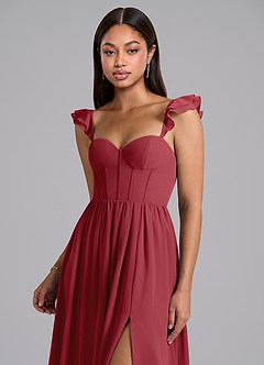 Azazie Denisse Suknie dla druhen Linia A Marszczony Szyfon Do ziemi Sukienka image6