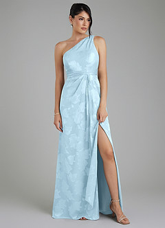 Azazie Apryl Bridesmaid Dresses Sky Blue A-Line One Shoulder Floral Jacquard Burnout Dress image2
