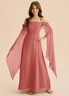 Azazie Moana Junior Linia A Pofałdowany Szyfon Długość podłogi Młodsza druhna Sukienka image3