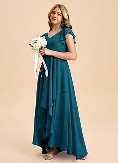 Azazie Caria Junior Ink Blue A-Line Pleated Chiffon Dress image5