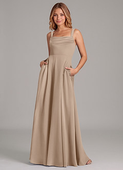 Azazie Shaude Bridesmaid Dresses Taupe A-Line Pleated Chiffon Dress image1