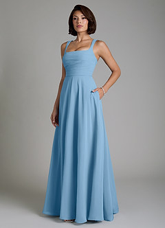 Azazie Azaria Bridesmaid Dresses Steel Blue A-Line Corset Chiffon Dress image5