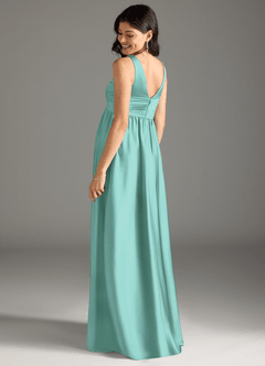 Azazie Yetta Maternity Bridesmaid Dresses A-Line Pleated Stretch Satin Floor-Length Dress image3