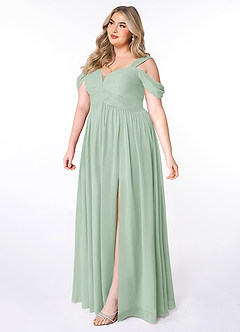 Azazie Lianne Bridesmaid Dresses Agave A-Line Off the Shoulder Chiffon Dress image9