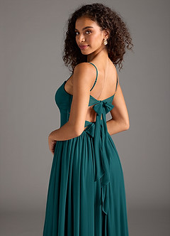 Azazie Zeya Bridesmaid Dresses Peacock A-Line Pleated Mesh Dress image6