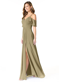Azazie Dakota Brautjungfernkleider A-Linie V-Hals Gefaltet Chiffon Kleid Moosgrün image3