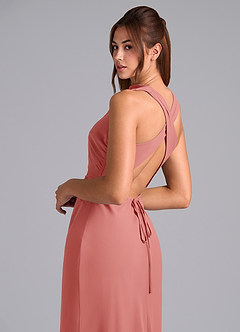 Azazie Evadne 신부 들러리 드레스 쉬스 주름진 쉬폰 발목 길이 드레스 image7