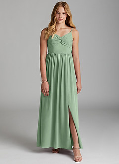 Azazie Zeya Junior Matcha A-Line Chiffon Dress image1