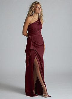 Azazie Maive Brautjungfernkleider Etui Gestreift Stretch-Satin Kleid Cabernetrot image2