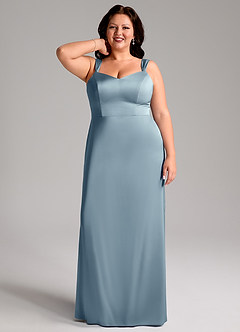 Azazie Denice Robes de demoiselle d'honneur Robe Fourreau en Satin extensible Plissée Bleu Poussiéreux image9