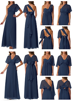 Azazie Fifi Brautjungfernkleider Wandelbar A-Linie Schulterfrei Chiffon Kleid Dunkelmarine image10