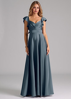 Azazie Leilani Bridesmaid Dresses Twilight A-Line Ruched Stretch Satin Dress image3