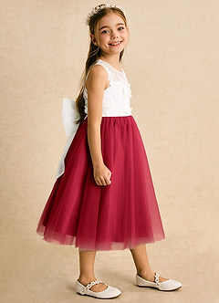 Azazie Lina Flower Girl Dresses Ivory Scarlet Ball-Gown Lace Dress image6