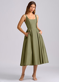 Azazie Amalie Bridesmaid Dresses Pistachio A-Line Pleated Stretch Satin Dress image3