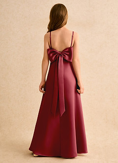 Azazie Joella Girls Formal Flower Girl Dresses Pomegranate A-Line Pleated Matte Satin Dress image1