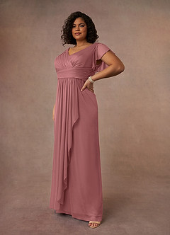 Azazie Reneya Mother of the Bride Dresses Desert Rose A-Line Pleated Mesh Dress image8