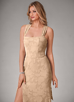 Azazie Luci Bridesmaid Dresses Champagne Mermaid Pleated Floral Burnout Convertible Dress image4