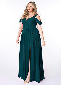 Azazie Lianne Bridesmaid Dresses Pine A-Line Off the Shoulder Chiffon Dress image10