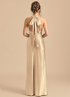 Azazie Velli Jurken voor bruidsmeisjes Jurk van Metaalachtig Satijn met Kolom Hoge Kraag Goud image5