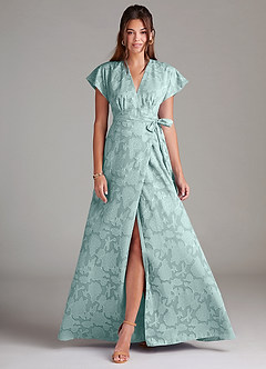 Azazie Ling Bridesmaid Dresses Mist A-Line Pleated Floral Burnout Dress image1