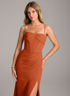 Azazie Chantel Jurken voor bruidsmeisjes Converteerbaar Jurk van Chiffon met Kolom Strapless Verbrande Sinaasappel image2
