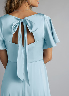 Azazie Kimber Robes de demoiselle d'honneur Robe Trapèze en Satin extensible Rayé Bleu Ciel image5