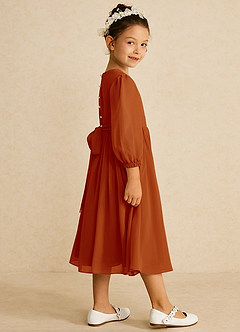 Azazie Lolo Flower Girl Dresses Paprika A-Line with Sleeves Chiffon Dress image4
