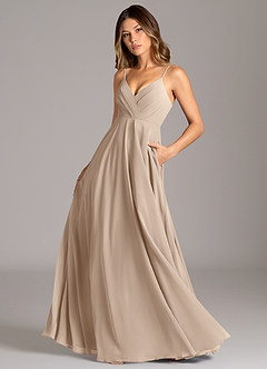Azazie Amani Bridesmaid Dresses Taupe A-Line Pleated Chiffon Dress image1