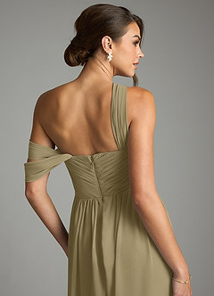 Azazie Kassandra 신부 들러리 드레스 A라인 오프 더 숄더 쉬폰 바닥 길이 드레스 image7