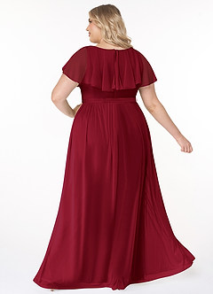 Azazie Jael Bridesmaid Dresses Burgundy A-Line V-Neck Mesh Dress image10