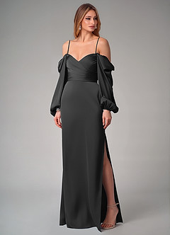 Azazie Sonata Bridesmaid Dresses Black Sheath Long Sleeve Stretch Satin Convertible Dress image7
