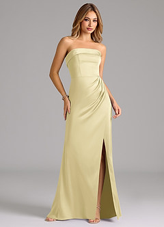 Azazie Aretha At-home Try On Dresses Espresso A-Line Strapless Stretch Satin Convertible Dress image4