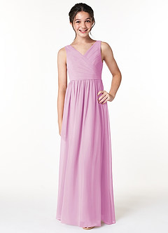 Azazie Sawyer Junior Candy Pink A-Line Pleated Chiffon Dress image1