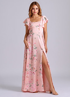 Azazie Bondi Bridesmaid Dresses Rosy Floral Bloom A-Line Bow Stretch Satin Dress image2