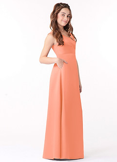 Azazie Sadia Junior Bermuda A-Line Pleated Matte Satin Dress image2