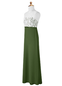Azazie Rana Junior Olive A-Line Lace Chiffon Dress image7