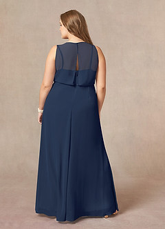 Azazie Marchioness Abiti per la Madre della Sposa Abito A-Line in Chiffon con Scollo a U a Pieghe Marino Scuro image8