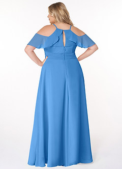 Azazie Dakota Vestidos de damas de honor Vestido de Azul Grisaceo de Gasa de Corte en A con Cuello en V plisado image7