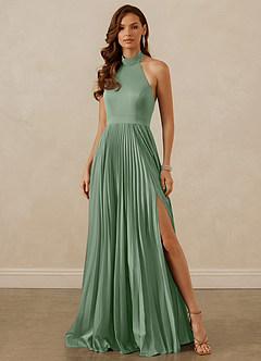 Christian Siriano Bridal for Azazie 1007 Bridesmaid Dresses Matcha A-Line Pleated Stretch Satin Dress image1