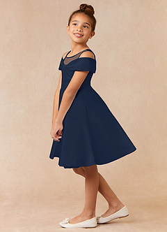 Azazie Shirin Flower Girl Dresses Dark Navy A-Line Off the Shoulder Matte Satin Dress image2