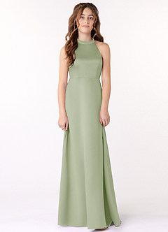 Azazie Laurel Junior Vestido de Salvia Polvorienta de Satén Elástico de Corte En A image1