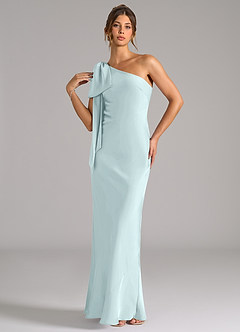 Azazie Capri Bridesmaid Dresses Sea Glass Mermaid One Shoulder Stretch Satin Dress image3