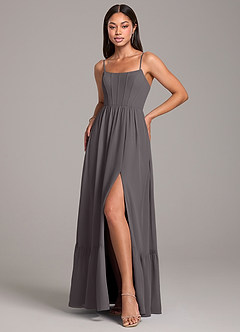 Azazie Kailee Bridesmaid Dresses Steel Grey A-Line with Pockets Chiffon Dress image5