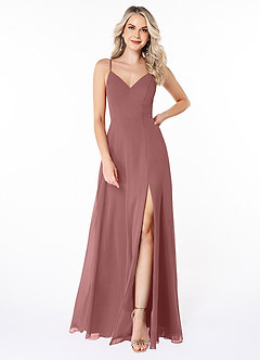 Azazie Lena Brautjungfernkleider A-Linie Spitze Chiffon Kleid Wüstenrose image1