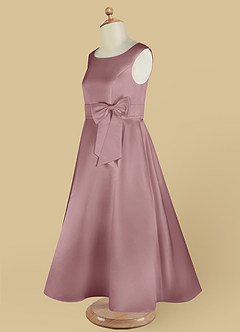 Azazie Lindy Flower Girl Dresses Dusty Rose A-Line Pleated Matte Satin Dress image14