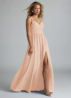 Azazie Aziza Bridesmaid Dresses English Rose A-Line V-Neck Pleated Chiffon Dress image3