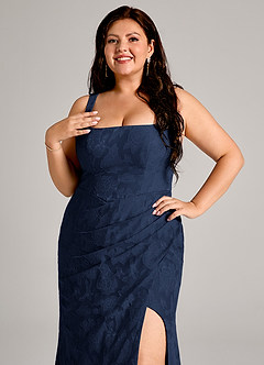 Azazie Mero Bridesmaid Dresses Dark Navy Sheath Pleated Floral Burnout Dress image11