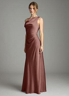 Azazie Emerson Bridesmaid Dresses Espresso Mermaid Off the Shoulder Stretch Satin Dress image4
